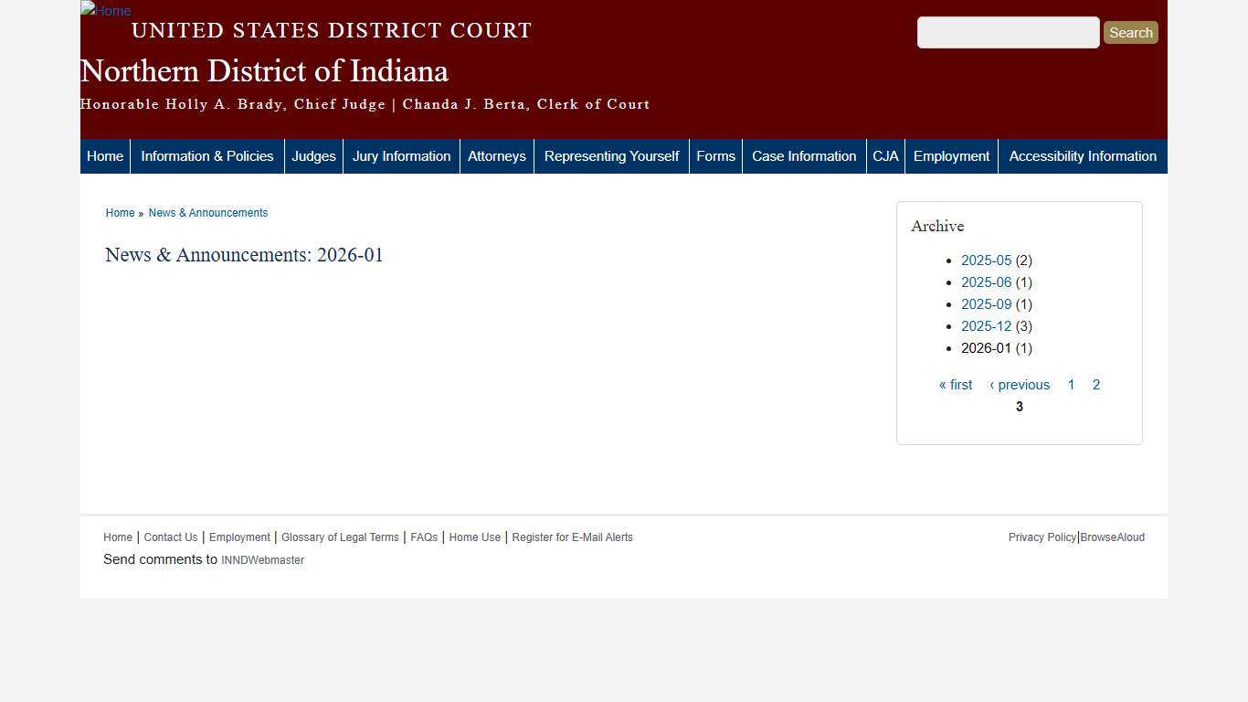News & Announcements: 2026-01 Northern District of Indiana United States District Court
